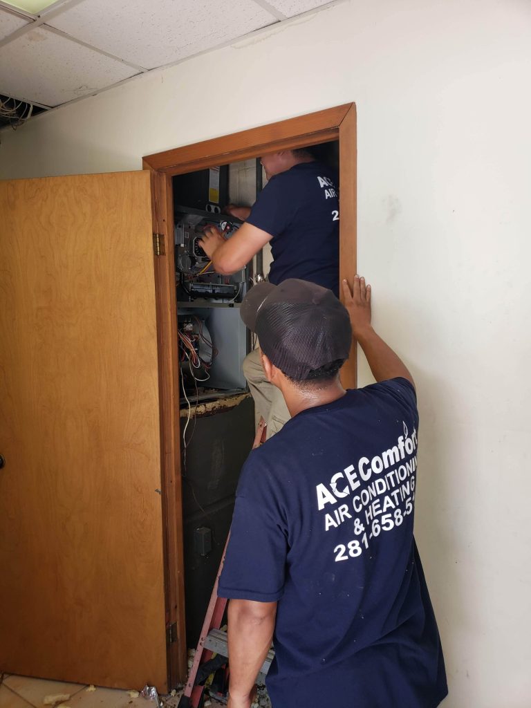 ACE Comfort technician servicing a furnace and restoring heating performance in a Houston home